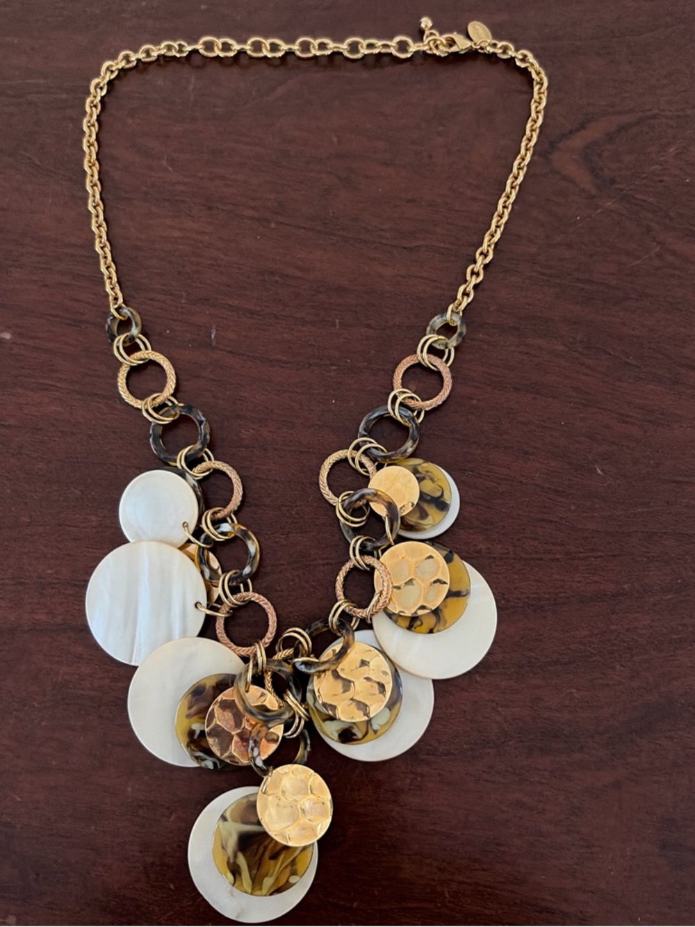 Gold and Tortoiseshell Disc Statement Necklace - Women Jewelry